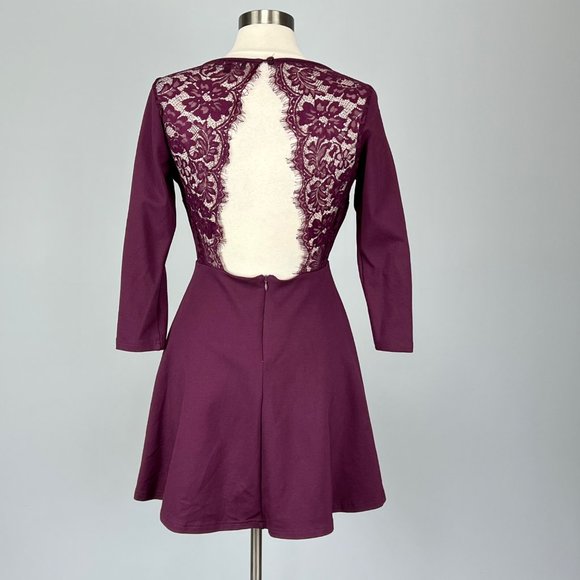 Lulus Felicity Backless Lace Skater Dress Plum Purple size Large - Picture 9 of 16